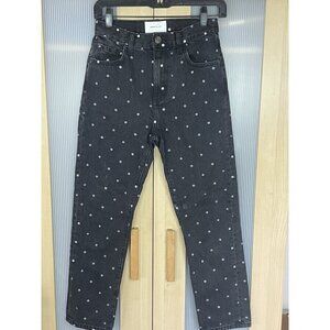 Current/Elliott Black Polka Dot Jeans Sz 25 High Rise Vintage Cropped Hem Boho